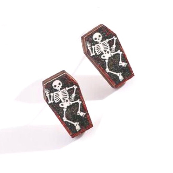 Jewelry Dancing Skeleton In A Coffin Casket Tomb Burial Grave Death